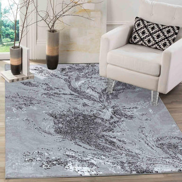 Serenity 268 SRN68 Modern Abstract Distressed Metallic Shimmer Soft Textured Hi-Lo Polyblend Short Pile Slate Grey/Charcoal/Black/Silver/Ash Grey Rug-Desire Rugs-Rug Love - The Most Loved Rug Store